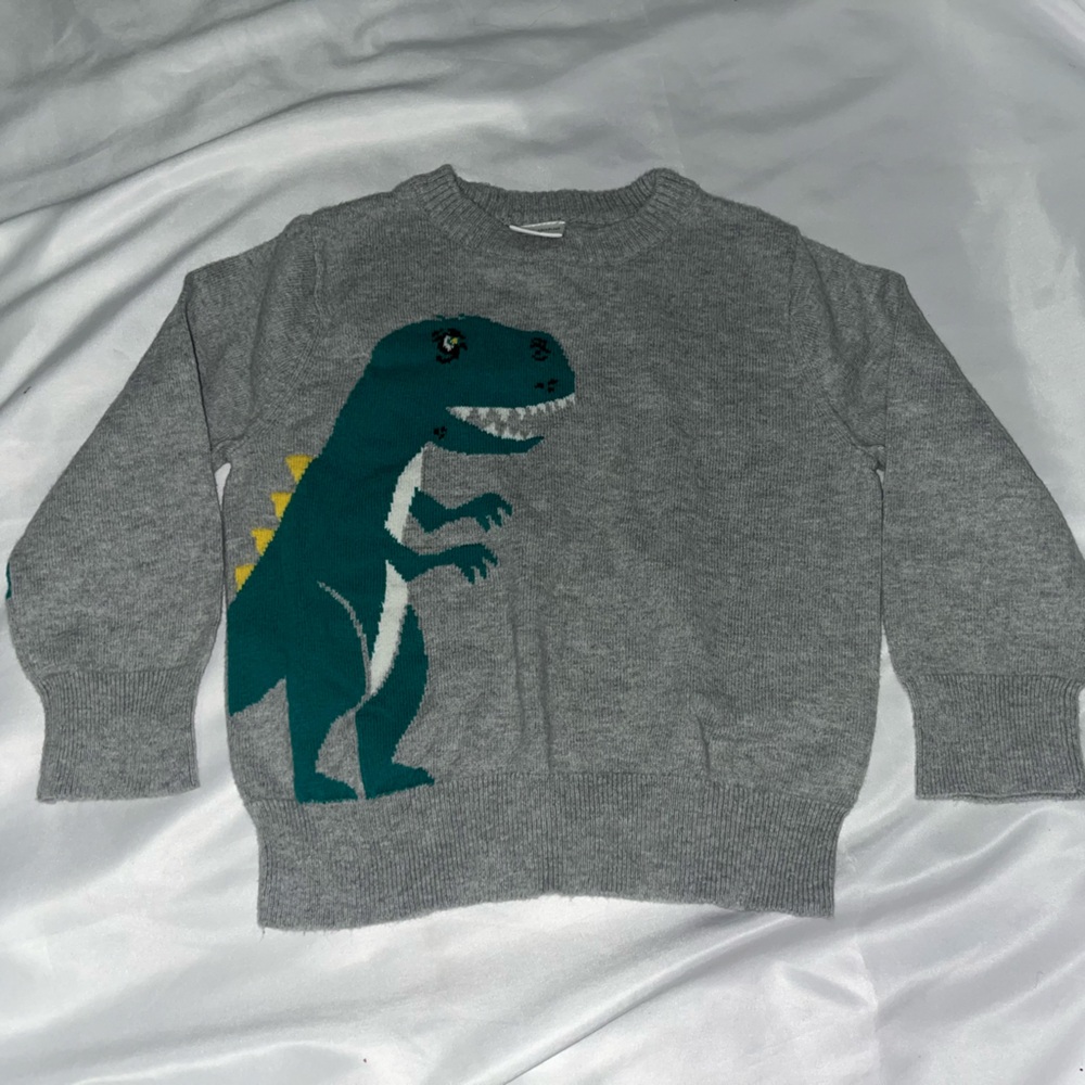 Okie Dokie Gray Sweater with Dinosaur Motif